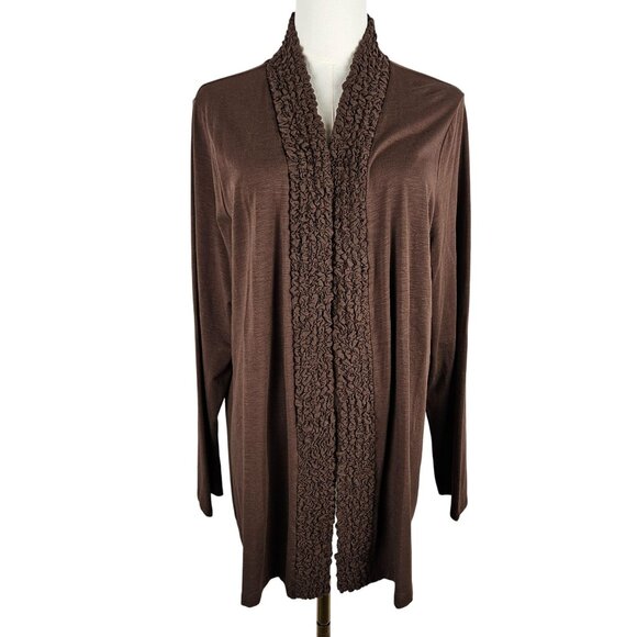 NEW! Coldwater Creek Cardigan Sweater 2X Brown Texture Trim Open Front - Picture 2 of 10